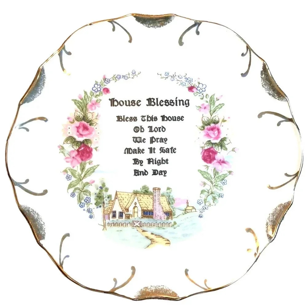 Decorative Floral Print Plate House Blessing